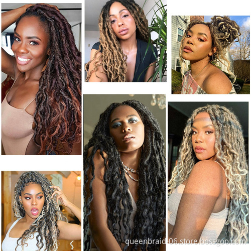 Gypsy Goddess Faux locs Crochet Hair 16''24Inch Ombre Curly Wavy Braiding Hair Extensions For Black Women Synthetic Braids